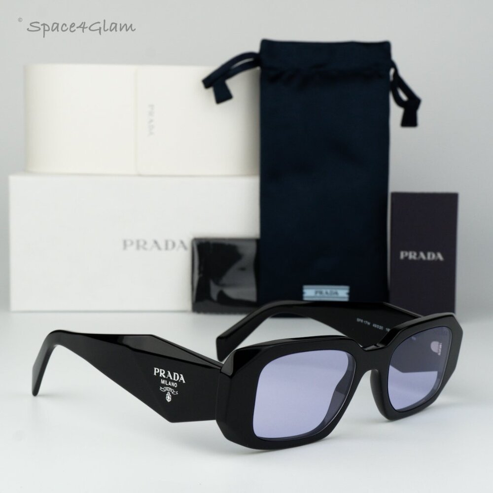 BRAND NEW Prada PR17WS 16K40J Black Violet Rectangle Unisex Sunglasses - Picture 4 of 8